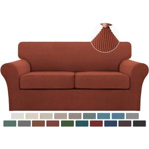 Turquoize 3 Piece Sofa Covers for 2 Cushion Couch Sofa Slipcover Soft Couch Cover for Dogs-Washable Sofa Furniture Covers with 2 Individual Cushion Covers, Feature Fabric (2 Cushion Sofa, Rust)