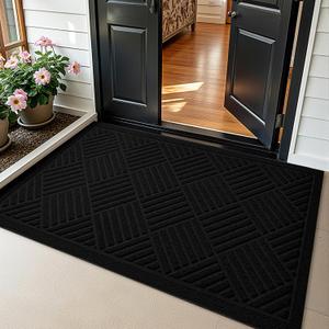 PLEASOR Front Door Mat Outside Entrance, Dirt Resistant and Absorbent Welcome Door Mat Outdoor Indoor,Sturdy Non-Slip Backing Entry Mat, Fade Resistant, Low Profile Doormat for Entryway, 29x17, Black