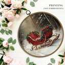 MAQIKA Vintage Christmas Sleigh Framed Wall Art Decor, Winter Christmas Round Wall Hanging Decor, Rustic Retro Winter Holiday Xmas Canvas Prints Wall Art for Home Living Room Bedroom, 10x10 Inch