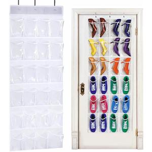 24-Pocket Over-The-Door Shoe Organiser, Folding Hanging Organiser with Hooks, Heavy-Duty Hanging Mesh Holder for Bedroom, Bathroom, Wardrobe (1pc)
