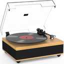 Vinyl Record Player Bluetooth Turntable with Built in Speakers High Fidelity Belt Drive 2Speed Turntables with Magnetic Cartridge AT3600L Record Players with Light Strip, Support RCA Output, Walnut