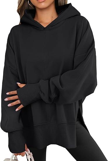 ANRABESS Womens Oversized Hoodies Long Sleeve Fleece Side Slit Hooded Sweatshirts Pullover 2025 Fall Outfits Y2K Clothes
 XS, Black 
