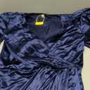 Women's Plus Size Formal Satin Dress V Neck Wrap Ruched Maxi Evening Gown Cocktail Party Wedding Guest Dresses (Blue, XL)