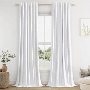 Guken White Linen Blackout Curtains 84 Inch Length 2 Panels Set for Living Room Bedroom Back Tab Thermal Insulated 100% Black Out Drapes Room Darkening 84 Inches Long Pure White