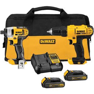 DEWALT 20V MAX Cordless Drill and Impact Driver, Power Tool Combo Kit , Includes 2 Batteries, Charger and Bag (DCK240C2), One Size