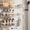 Veken 6-Pack Rustproof&Waterproof Shower Caddy, Adhesive Shelves Rack with Soap Holder, Large Bathroom & Washroom Organizer, No Drilling Wall-Mounted Kitchen&Home Decor,Ideal for Bathtub Storage,White