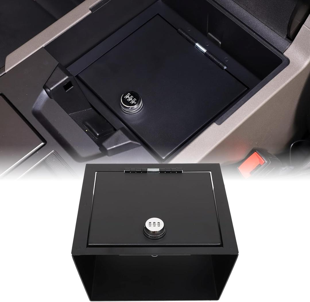 Yinanlutos Center Console Armrest Safe Lock Box Compatible with Hummer EV 2024 2025 Accessories Carbon Steel Center Console Armrest Storage Box with 3 Digit Password Black 1Pcs