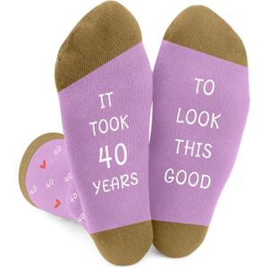40th Birthday Gifts for Women Unique Mom Grandma Sister Best Friend Wife Teacher Girlfriend Mother 40th Birthday Gifts for Women 40 Year Old Female Her Friendship Novelty Socks (Purple), One Size