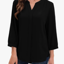 Women's 3/4 Sleeve V Neck Tops Casual Button Down Shirts Business Work Chiffon Blouses 2025 Size XL