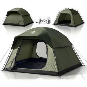 Purebox Tent 4 Person Camping Tents - Double Layer with 2 Doors & Rainfly, Portable Waterproof & Windproof Tents, Large Mesh Ventilation, Easy Setup Family Tent for Camping, Hiking and Backpacking, 4 Person Green