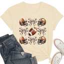 Happy Valentines Shirts for Women Football Shirts Women Game Day T-Shirt Football Team Tee Tops Beige (Beige, L)