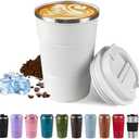 SPLMIFA Vacuum-Insulated Stainless Steel Travel Coffee Mug, Leak-Proof Reusable Coffee Cup with Lid - Keep Hot & Cold Drinks for Hours, Durable Thermos Tumbler for Men & Women (3rd-White, 12 OZ)