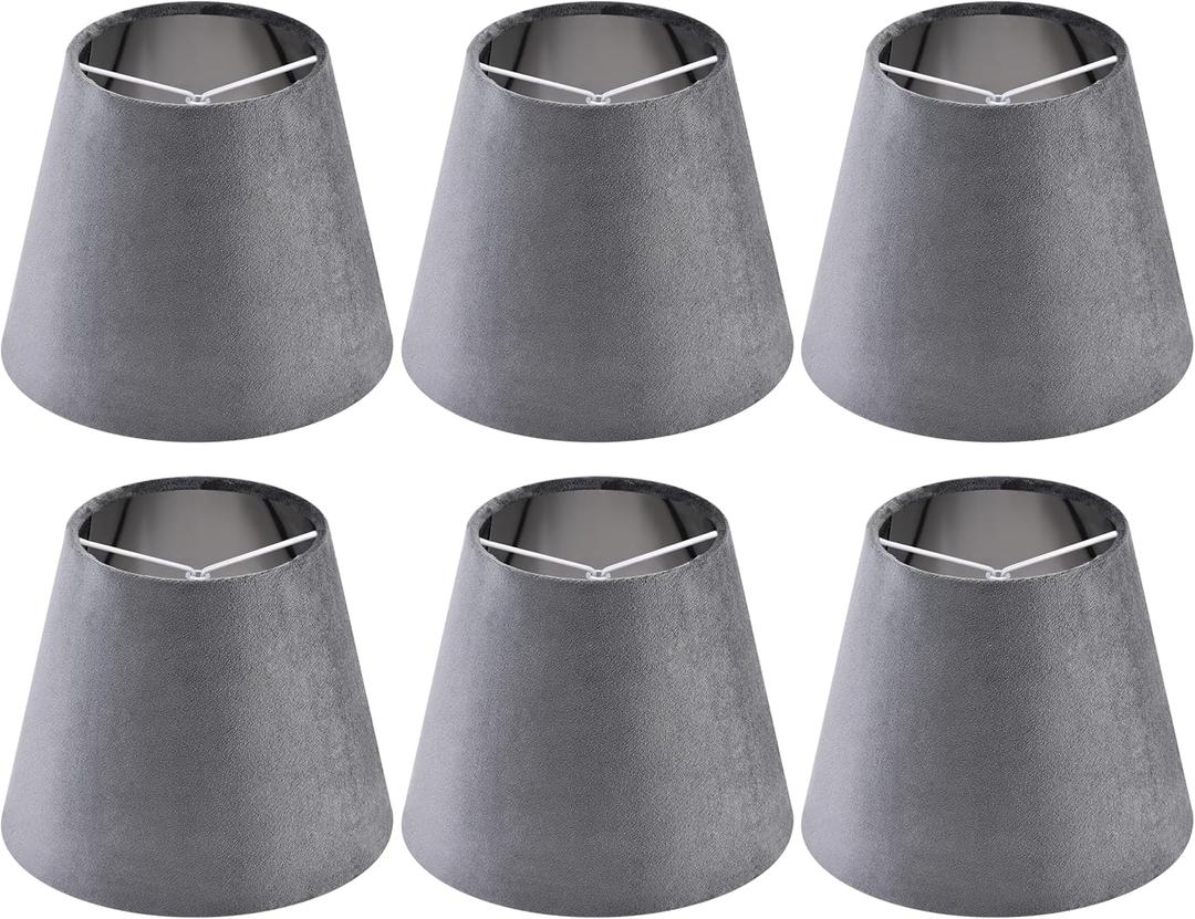 Grey-Velvet Small Lamp Shades Set of 6,Chandelier Lamp Shades 4 x 6 x 5in,Clip on Lamp Shade, Mini Lamp Shade for Desk Lamps,Small Table Lamps,Pendant Lights,Bell Lamps Shade in Hand Crafted -By GO&SO