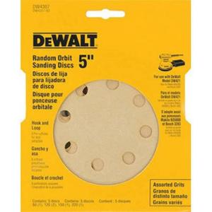 DEWALT DW4307 5-Inch 8 Hole Assortment Hook and Loop Random Orbit Sandpaper (5-Pack)