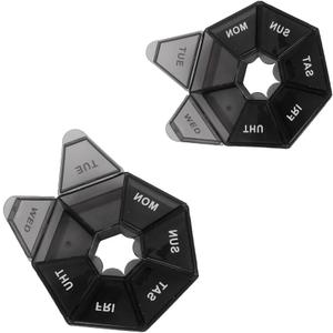 Pill Organizer, 2 PCS Pill Box Black Weekly Pill Organizer Cute Daily Pill Box with Large Compartment for Travel 7 Day Pill Case Pill Container for Medication Vitamin Supplements and Fish Oil