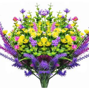Artificial Flowers Outdoor, 6Pcs Faux Artificial Plants UV Resistant Plastic Flower Bulk for Hanging Planter Porch Window Home Wedding Fall Summer Decor