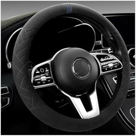 Bittwee Car Suede Steering Wheel Cover, Non-Slip Protector for Auto Steering Wheel with Grid of The Correction Marker, Breathable Universal Automotive Accessories, Fitting 14.5-15 inch