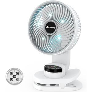AMACOOL Battery Operated Camping Fan with Light, 20000mAh Rechargeable Clip on Fan with Hook & Digital Display, 112Hrs Running, 9 Speed, 360° Rotation Portable Small Fans for Tent Camping RV Travel