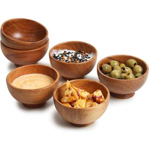 Set of 6 Acacia wood small bowls, 4 fl oz 3.2 * 2 inches | Hand carved small dipping bowls for sauce, salsa. Little bowls for ingredient prep, spices | Charcuterie boards accessories