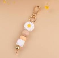 Silicone Bead Daisy Keychains for Women, Floral Keyring Bag Pendant Decorations Charms Keychain Accessories