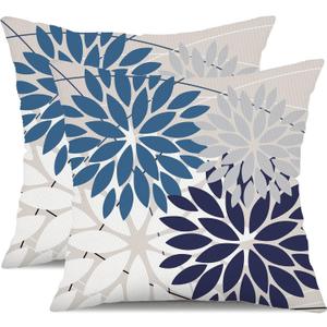 DFXSZ Outdoor Throw Pillow Covers 18x18 Inch Set of 2 Spring Summer Geometric Elegant Decorative Throw Pillows Blue Outdoor Waterproof Pillow Covers for Patio Funiture Garden Couch 158A18