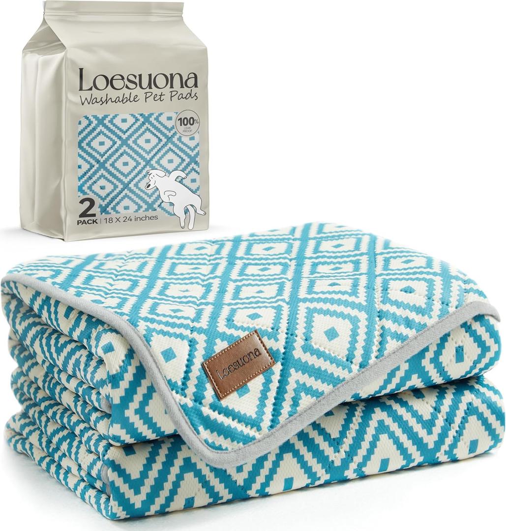 Washable Pee Pads for Dogs - 2 Pack Extra Thick Reusable Puppy Pads with Super Absorbency, Waterproof & Non-Slip Dog Pee Pads for Potty Training , Whelping , Playpen , Crate , Prevents Leakage 18"x24"