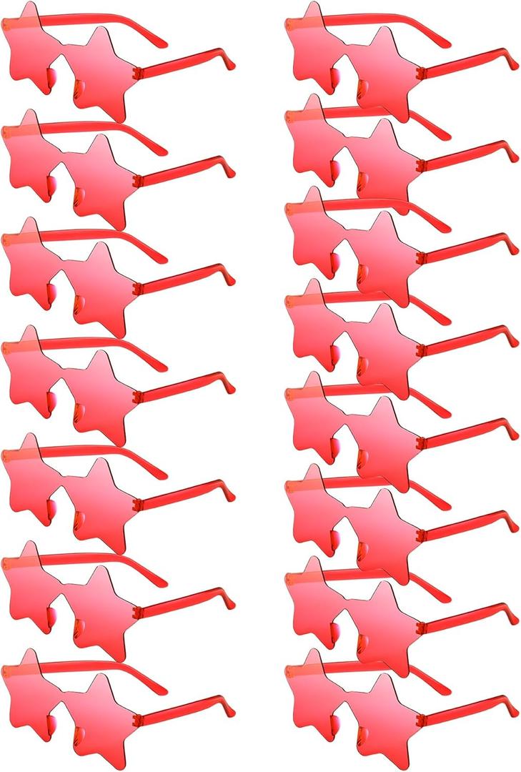 PLULON Red Star Sunglasses for Kids, 7 Pairs Red Star Sunglasses Rimless Star Shape Sunglasses, Star Glasses Bulk Bachelorette Sunglasses Star Party Favors for Birthday Beach Kids Adult