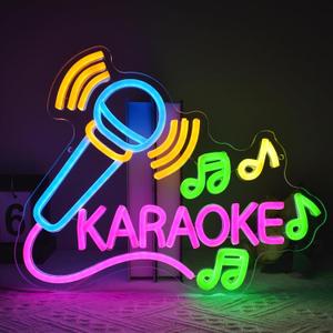 Karaoke Neon Sign for Wall Decor, Dimmable Karaoke Live On Air LED Neon Light Sign for Music Studio Game Room Bar Pub Party Decor, USB Powered Colorful Sign Gift for Music Lovers, 13.8 x 11 inches