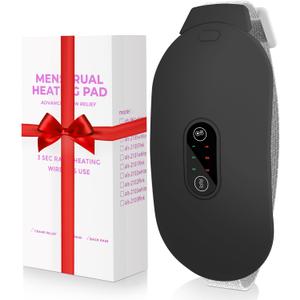 Heating Pads, Period Cramp Massager Portable Cordless Heating Pad with 6 Heat Levels and 6 Massage Modes for Back Pain Relief Menstrual Heating Pad (Black)