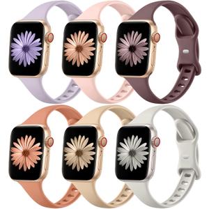 Lerobo 6 Pack Thin Slim Bands Compatible with Apple Watch 38mm 40mm 41mm 42mm 44mm 45mm 46mm 49mm for Women Men, Soft Silicone Sport Strap Wristband for iWatch Series 11 10 9 8 7 6 5 4 3 Ultra SE (Smoke Violet/Pink/Brown/Milk Tea/Beige/Light Purple)