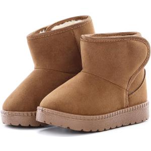 KDHAO Girls Boys Warm Winter Boots Kids Outdoor Snow Boots (4.5 Toddler, Brown)