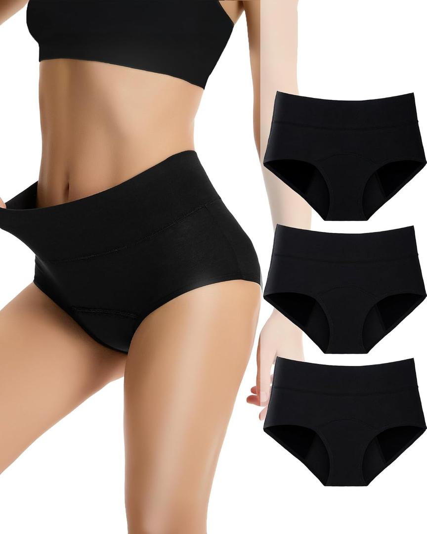 Period Underwear for Women Heavy Flow, Absorbency LeakProof Postpartum Underwear Period Panties Women Menstrual Briefs (Large, Black-3pack)