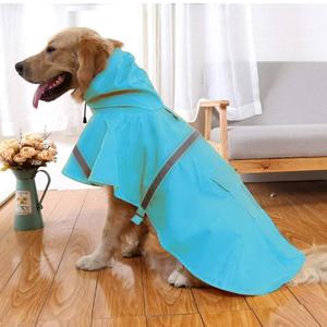 NACOCO Large Dog Raincoat Adjustable Pet Water Proof Clothes Lightweight Rain Jacket Poncho Hoodies with Strip Reflective (XXXL, Lake Blue)