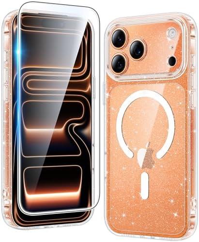 FNTCASE for iPhone 17 Pro-Max Case: Clear Magnetic Phone Cases Compatible with Magsafe Slim Anti Yellowing Military Grade Drop Protection Rugged Protective Transparent Cell Cover (B-Glitter Magnetic)