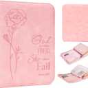 GUEER Bible Cover for Women, Bible Holder, Bible Cover Carrier Carrying Organizer Bag, Zipper and Pockets for Standard Size Bible, Gift for Women(Leather-Pink)