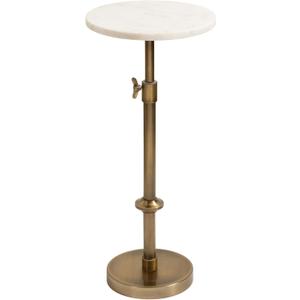 Kate and Laurel Engles Traditional Adjustable-Height Pedestal Drink Table, 10 x 10 x 30, White Marble and Antique Brass, Vintage Round Indoor Metal Plant Stand with Authentic Marble Tabletop