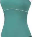 Women's Camisole Leotard with Adjustable Straps for Ballet Dance Leotards (Medium, Dark Green/White Line)