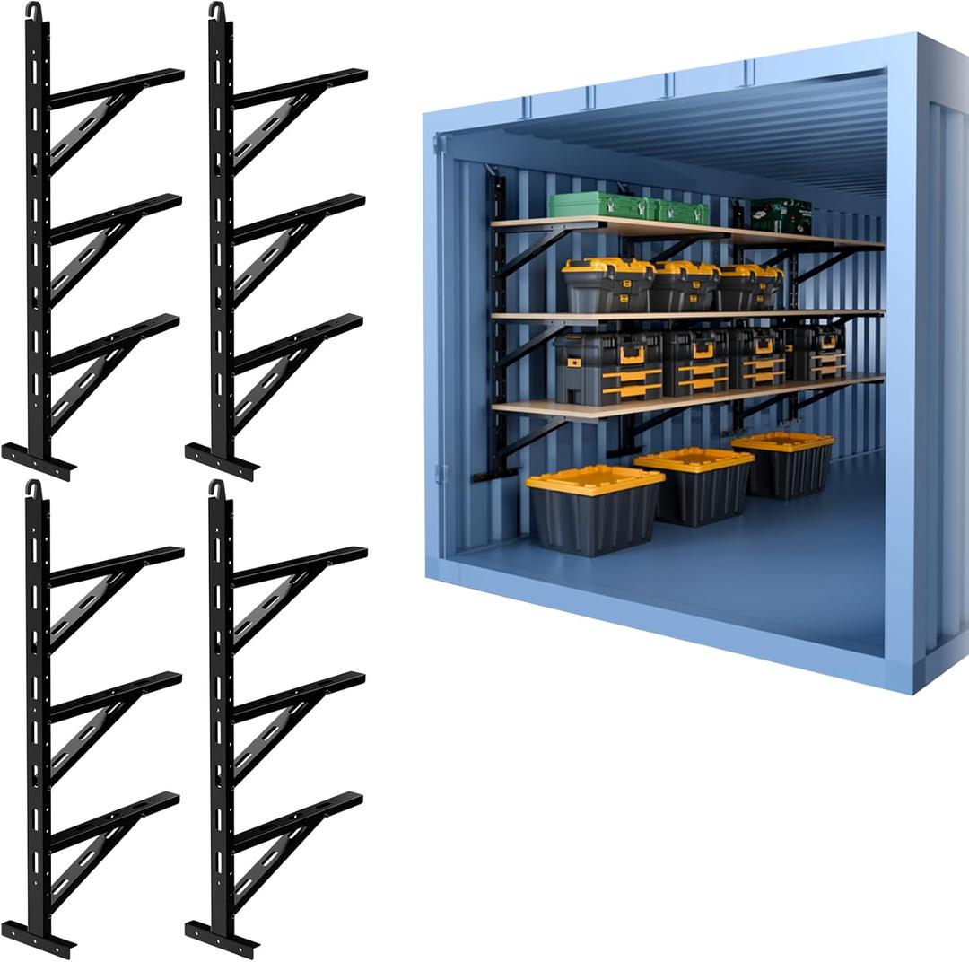 4 Pcs Shipping Container Shelving Bracket, Shipping Container Accessories, Heavy Duty Steel Adjustable Shelf Brackets for Containers Warehouse Garage, 22"(D) x 46.5"(H)