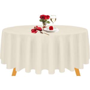 Trimming Shop Ivory Round Polyester Tablecloth, 120inch / 305cm Dia. Premium Circular Linen Table Cover, Washable Fabric Table Cloth for Dining Table, Banquets, Weddings, Parties, 1pc