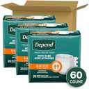 Depend Adult Diapers with Tabs, Incontinence Protection with Tabs, Unisex, Small/Medium (1934" Waist, Up To 170 lbs), Maximum Absorbency, 60 Count (3 Packs of 20)