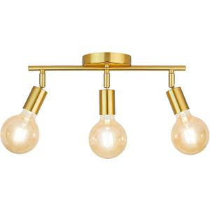 3-Lights Track Lighting Fixtures, Flush Mount Gold Ceiling Light Kit, Ceiling Spotlight with Adjustable E26 Light Heads, Complete Track Lights for Counter or Studio, Bulbs not Included