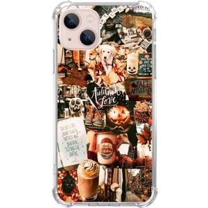 Autumn Aesthetic Case Compatible with iPhone 13, Fall Leaves Halloween Pumpkin Collage Case for iPhone 13 for Teens Men and Women, Cool TPU Bumper Phone Case Cover