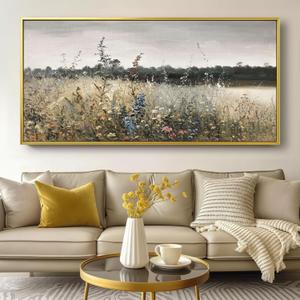 Large gold framed Canvas Wall Art Classical Flower Meadow Oil Painting Prints, Canvas Prints Artwork for Walls wall art for Living Room Bedroom Bathroom, Country Farmhouse Office Wall Decor, 48"L x 24"W
