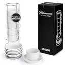 MIAMIO - 6 x 2.5 oz Stoneware Espresso Mug, Cup Set Modern with Stand and Saucers - Palmanova Collection (White) 