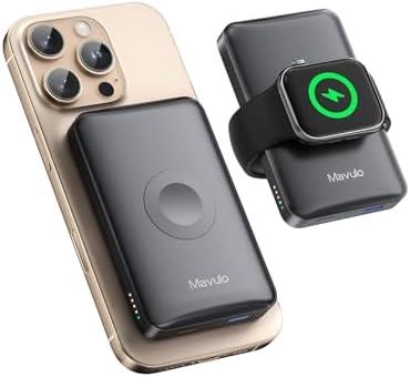 Mavulo 2 in 1 Wireless Portable Charger for Apple Watch and iPhone, 12000mAh Magnetic Power Bank 20W USB C Fast Charging Battery Pack for iPhone 16 15 14 13 12 Series Travel iWatch Charger