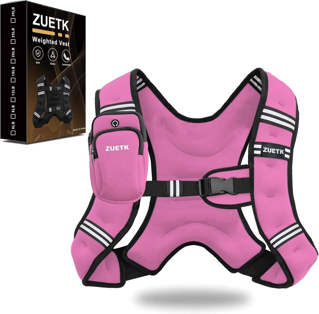 Weighted Vest, 6lb/8lb/12lb/16lb/20lb/25lb/30lb Weight Vest with Reflective Stripe, Weighted Vest for Men Women Workout Equipment for Strength Training, Running, Jogging, Fitness, Weight Loss (Pink with Bag) Weighted Vest, 6lb/8lb/12lb/16lb/20lb/25lb/30lb Weight Vest with Reflective Stripe, Weighted Vest for Men Women Workout Equipment for Strength Training, Running, Jogging, Fitness, Weight Loss (Pink with Bag)