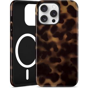 Jusy Compatible with MagSafe Brown Tortoise Shell Print Phone Case for iPhone 16 Pro, Amber Trendy Luxury Magnetic Soft TPU and Hard PC Protective Phone Cover for Women Girls - Tortoise Shell