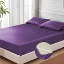 MR&HM Satin Fitted Sheet Twin Size, Silky Bottom Sheet with Elastic Corner Straps, Deep Pocket up to 15 Inch, No More Slipping Off for Mattress - 1 Fitted Sheet Only (Lavender)