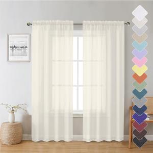 Lecloud Ivory Sheer Curtain Panels 72 Inch Length, Light Filtering Window Curtain Drapes Treatment for Living Room, Breathable Rod Pocket Sheer Curtains for Bedroom, 2 Panels, Each 40" Wx72 L
