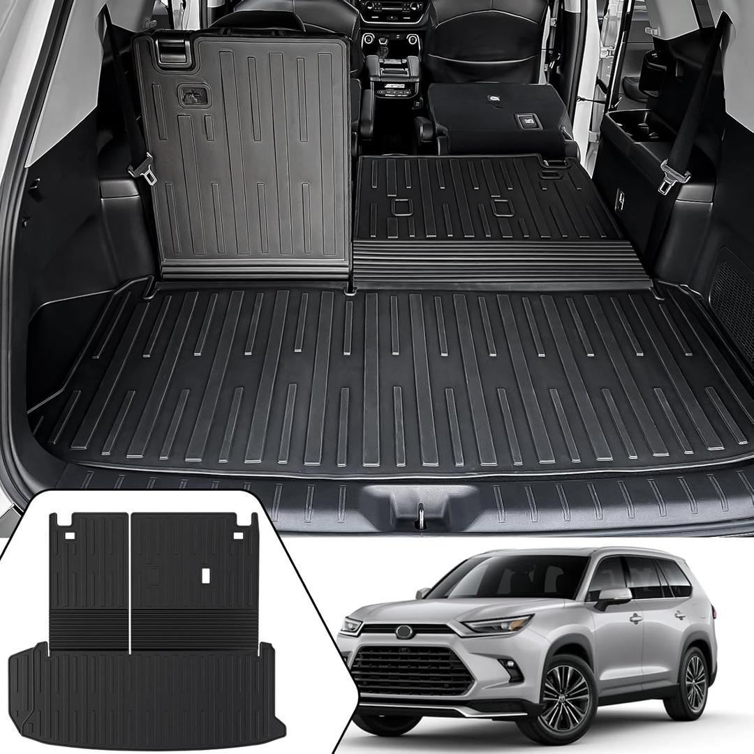 Cargo Mat with Backrest Mat 2-in-1 for 2024 2025 Toyota Grand Highlander Car Mat Accessories, All-Weather TPE Cargo Liner Trunk Mat for Hybrid LE Limited(Grand Highlander-2 in 1 Trunk Mat)